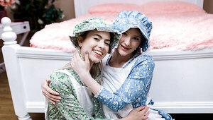 Good looking babes are sharing lad's cock in 3some