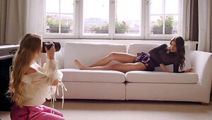 Lesbian girls turn this photoshoot into a fuck... shoot