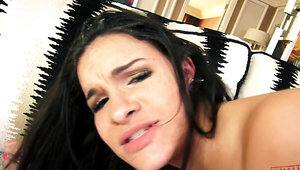 Thick pale brunette is being dominated by a black dong