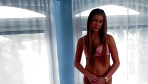 Tanned girl thanks him with her hairless pussy in POV