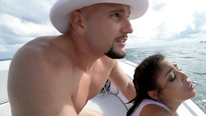 Amazing brunette Vanessa Sky gets shagged on the boat