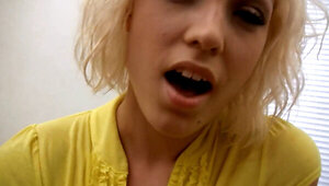 Adorable blonde teen Lily Labeau feeling the heat today