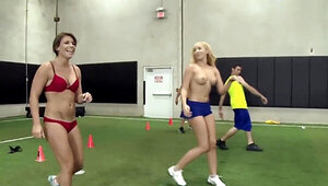 Horny porn stars are playing dodgeball while being naked