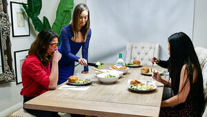 Good looking babes are sharing lad's cock in hot orgy