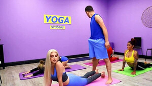Blonde with natural boobs seduces yoga instructor during lesson