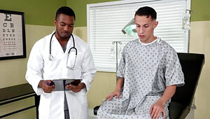 Submissive patient is examined by the black doctor