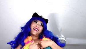 Blue haired kitty girl Miko Dai would like some hot fucking