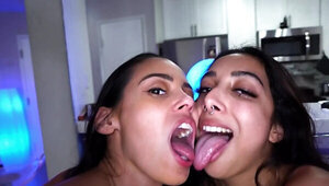 Amazing Latinas Andreina Deluxe & Kiarra Kai are sharing one cock