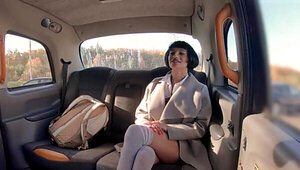 Coed in a sexy skirt is going to fuck in the backseat