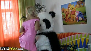 Striptease and hot fuck for shy Panda