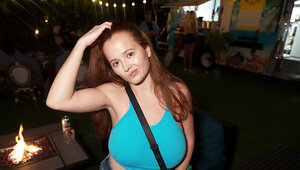 Cute redhead with huge natural breasts sucking in POV