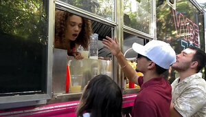 Round ass food truck girl gets fucked while servicing people