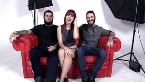 Redheaded alt girl has two dudes that she is happy to fuck