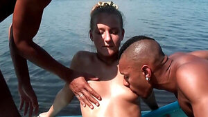 Ride on a boat and sex make skinny Russian slut really excited