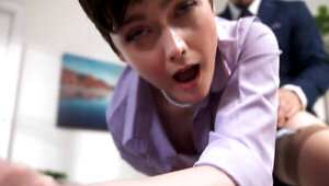 Jade Valentine gets her tiny holes stretched by her horny boss