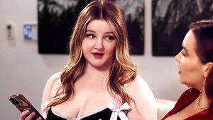 Busty MILF eating out and fingering a sweet teen