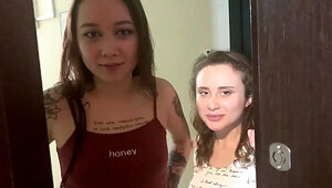 Two girls decide to slut it up for the camera in an FFM