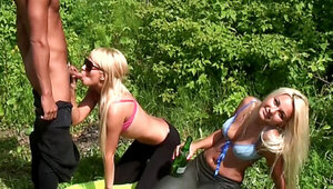 Super hot picnic with two blonde sluts and their horny boyfriends
