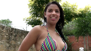 Man is in love with Latina's booty trying to touch it in the pool