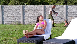 Tattooed man banging Apolonia Lapiedra from behind