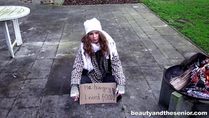 Skinny homeless girl is carnal with the geezer