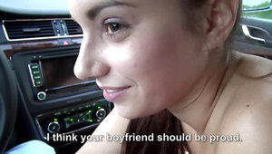 Amateur porn video of Czech girl giving cameraguy blowjob in car