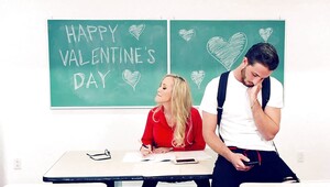 A blonde with large tits is fucked in the classroom hard