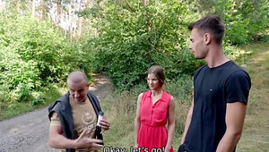 Forest fucking with a kinky babe and an older dick