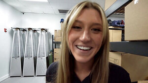 Horny blonde gets found and banged in the warehouse