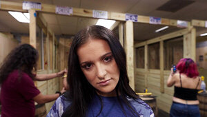 Brunette beauty 'accidentally' seduces this hard fucker