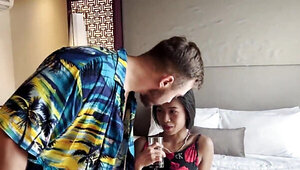 Hardcore banging with a horny white dude and his Asian slut