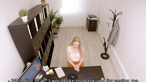 Blondie shows her sexy legs and then gets screwed hard