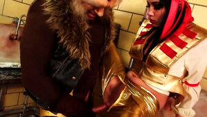 Lady in a golden suit gets sodomized by a horny wolverine