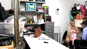 Busty blonde was caught and fucked by the security guard