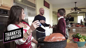 Outstanding busty chick wants a big cock stuffing in the kitchen