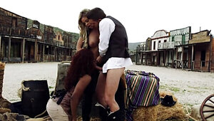 Wild West porn movie with two cowgirl hotties who look WILD