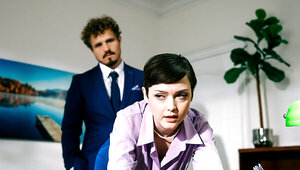 Horny man eats secretary's ass and fucks her in the office