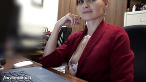 Skinny office MILF exposes her fun parts