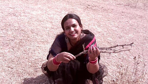 Cutie with natural boobs having sex while outdoors