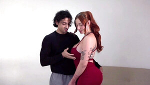 Redhead with a fat ass gets ready with an Indian lad