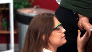 Two college babes suck the professor the best they can