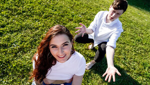 Young couple has some cuckold action at the city park