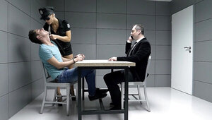 Criminal fucks blonde policewoman in interrogation room