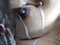 Nepalese horny and sexy wife masturbates in the bathroom while bathing. Fully naked and hairy pussy