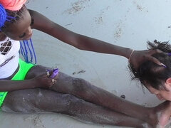 Ebony Pearl Beach Foot Worship! Lick the Sand From My Feet