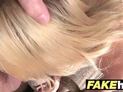 British teen pornstar from Fake Agent UK has intense orgasm from rough finger banging on casting couch