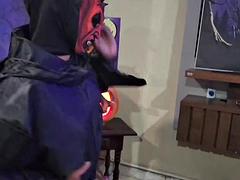 Halloween house party pumping some hot and sexy Brazilian women in cosplay Leave the party to offer their tight pussies