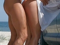 Amateur Couple Filming Themself Having Sex on the Beach Next to Theyr Car