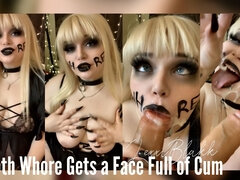 Goth whore gets a face full of cum