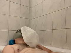 BHDL - N.V.A. BREATHTUB - LATEX GAS MASK BREATHING IN THE BATHTUB AND CUMMING TWICE